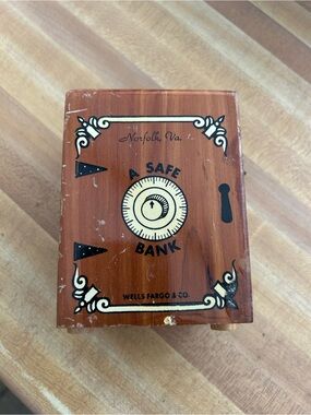 Wells Fargo A Safe Bank Wooden Coin Bank - Brown